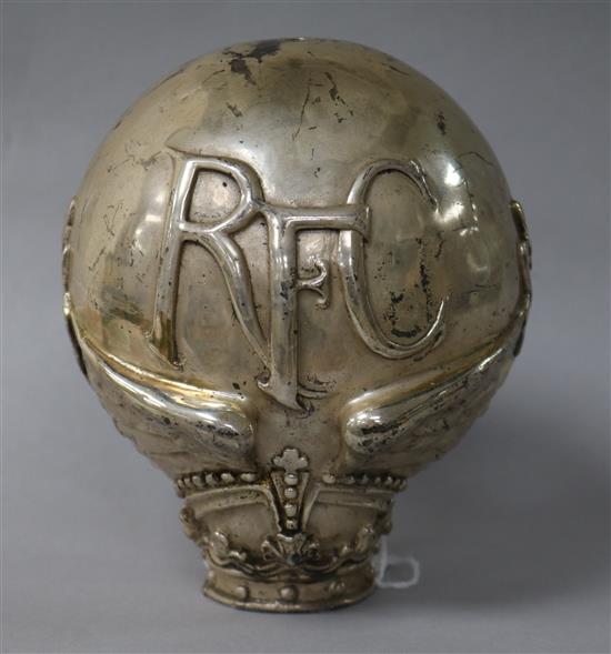 An unusual RFC plated mace finial or mascot together with RAF warrant papers for Leonard James Crosson